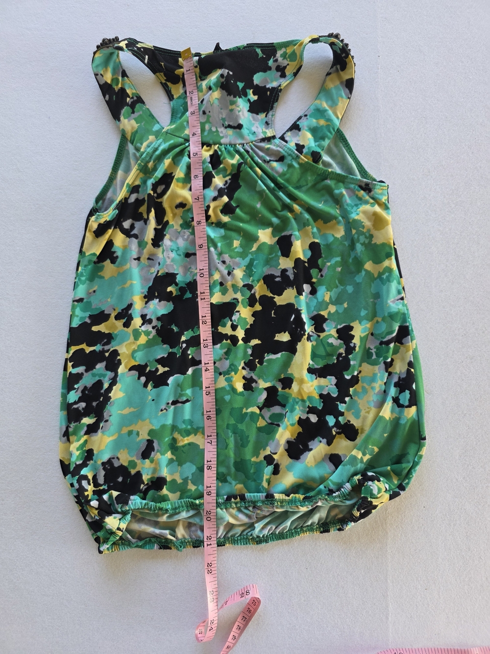 Wrapper Green Yellow Black Patterned Beaded Racerback Tank - Picture 8 of 9